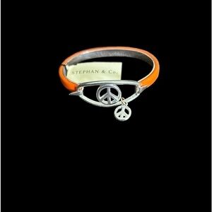 Stephan & Co. PEACE SIGN  Bangle Orange Trim & Silver-Tone Hardware